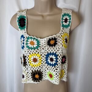 Granny Square Crochet Tank Top Boho Festival Crop Open Knit One Size (S-L) Fun‎